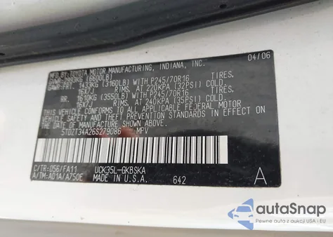 2006 Toyota Sequoia Sr5 V8 z USA, uszkodzony, nr VIN 5TDZT34A26S279086